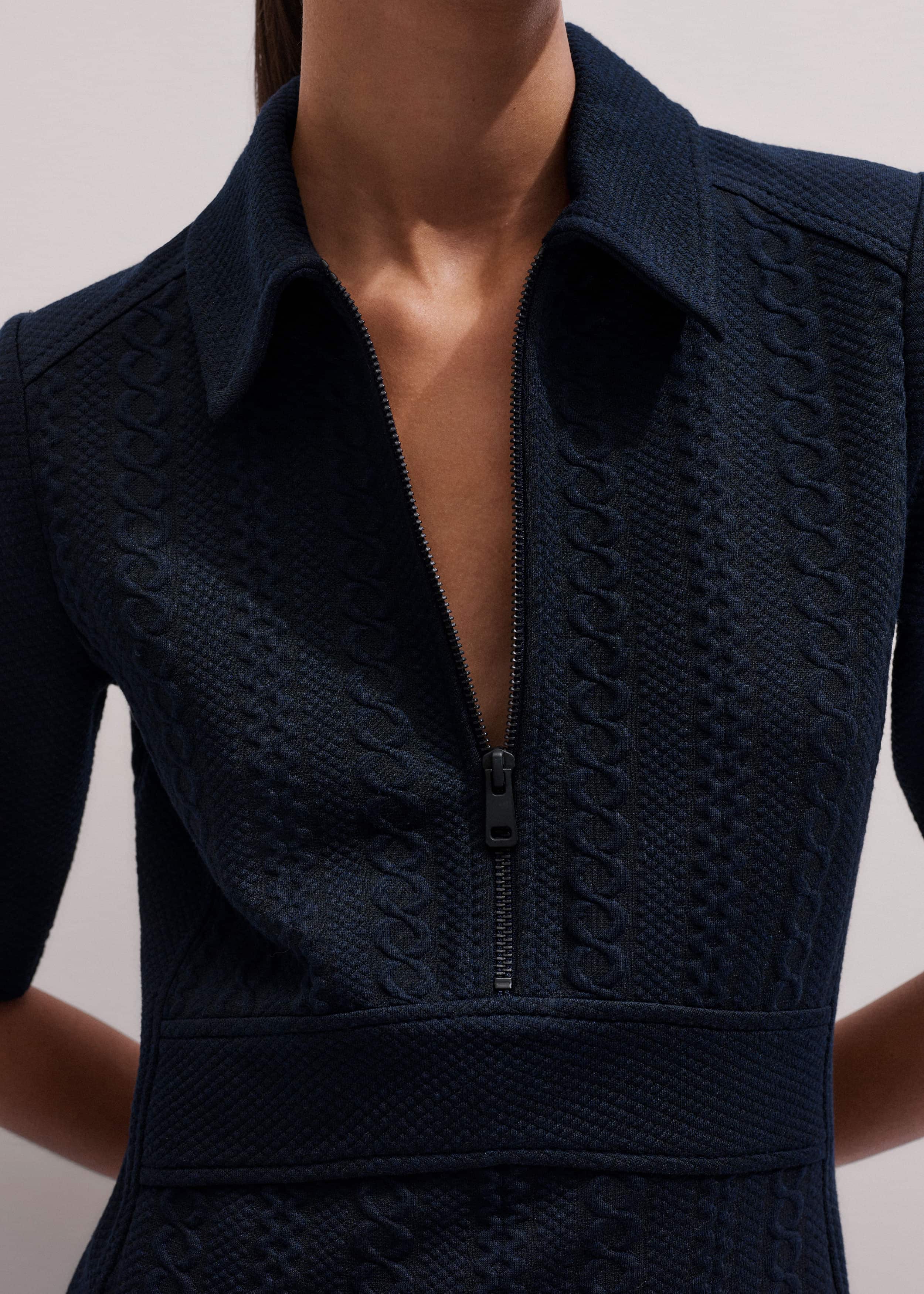 Navy Cable Jacquard Half-Zip Midi Dress meandem