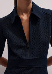 Navy Cable Jacquard Half-Zip Midi Dress meandem