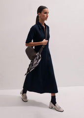 Navy Cable Jacquard Half-Zip Midi Dress meandem