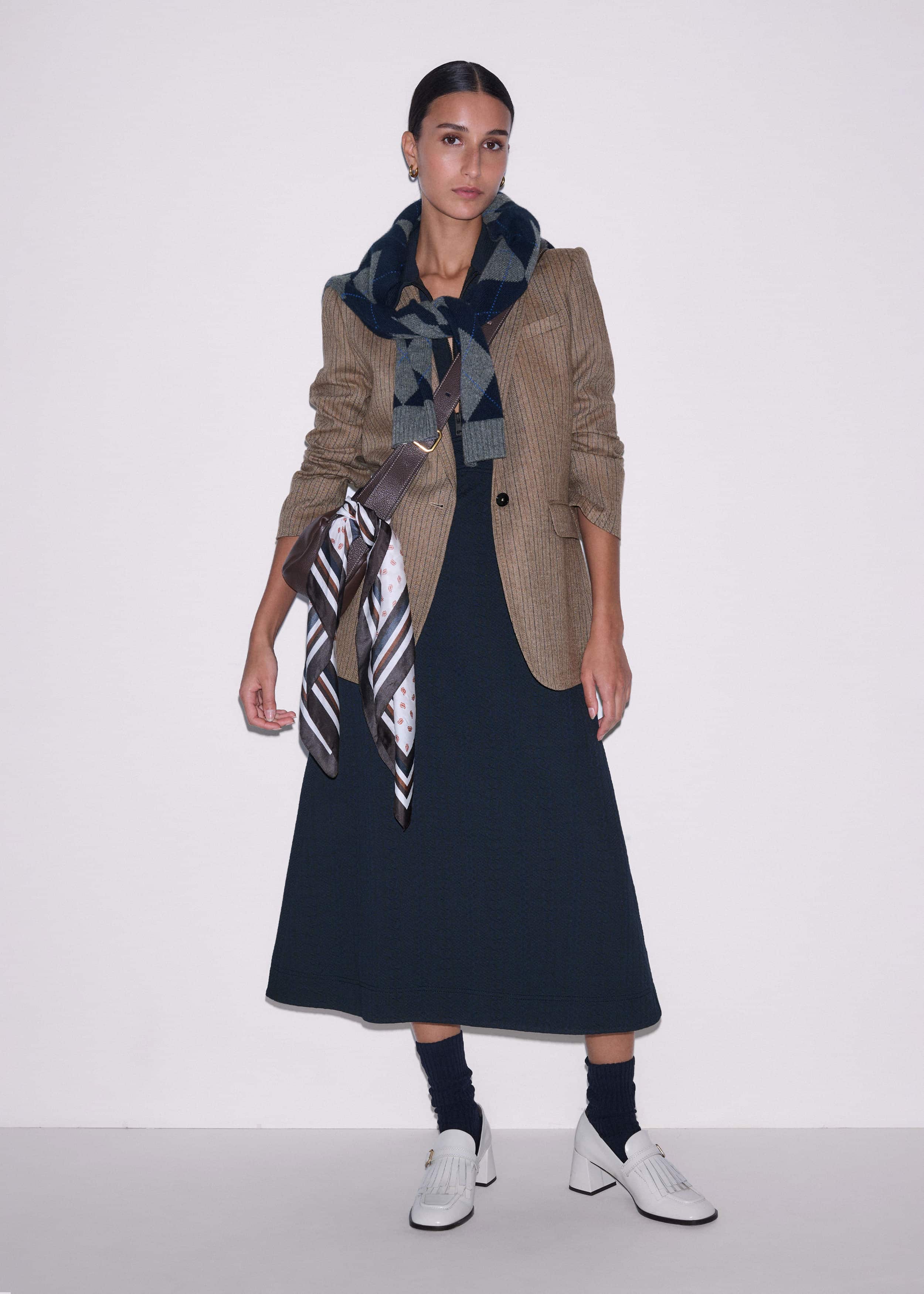 Navy Cable Jacquard Half-Zip Midi Dress meandem