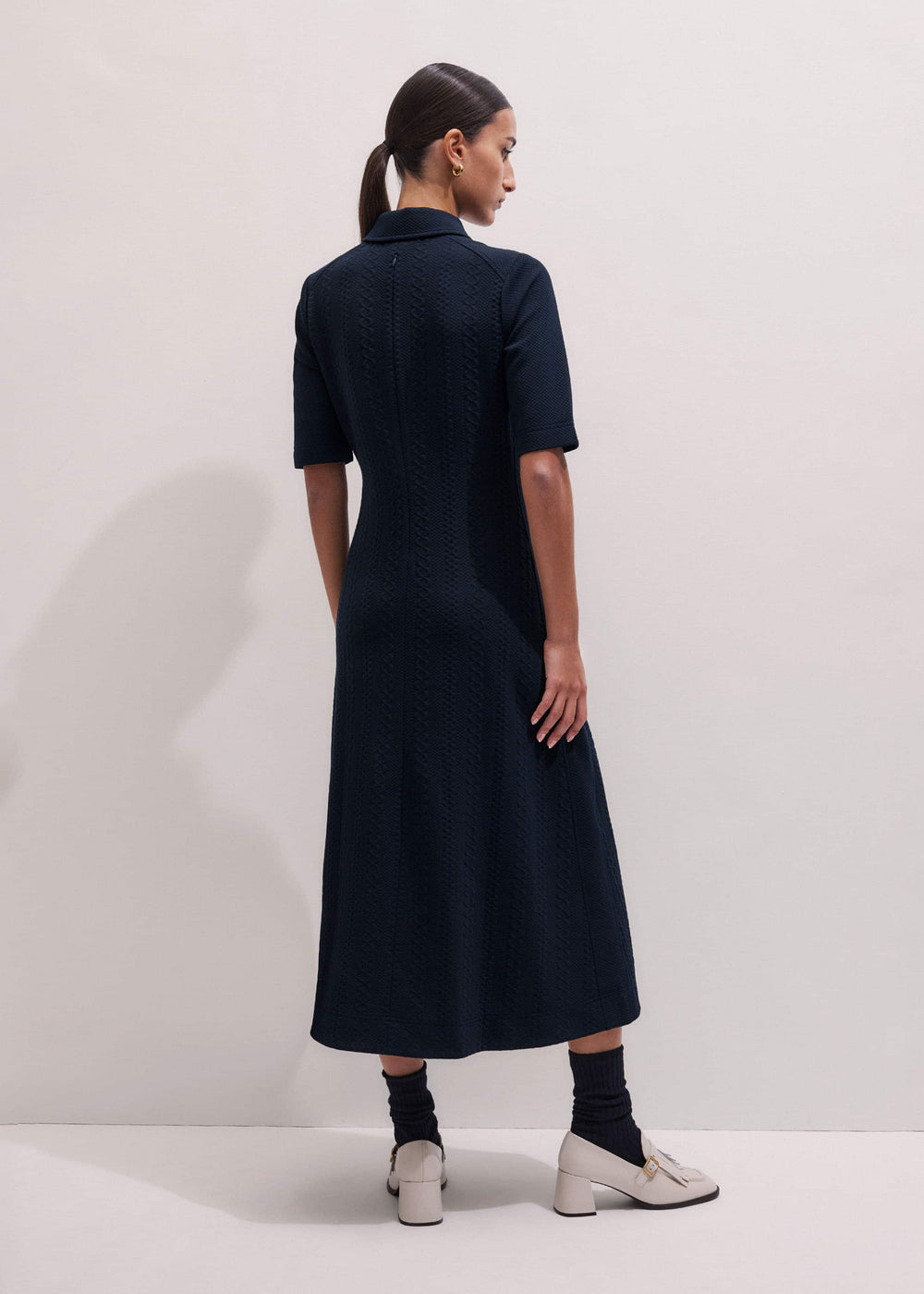 Navy Cable Jacquard Half-Zip Midi Dress meandem
