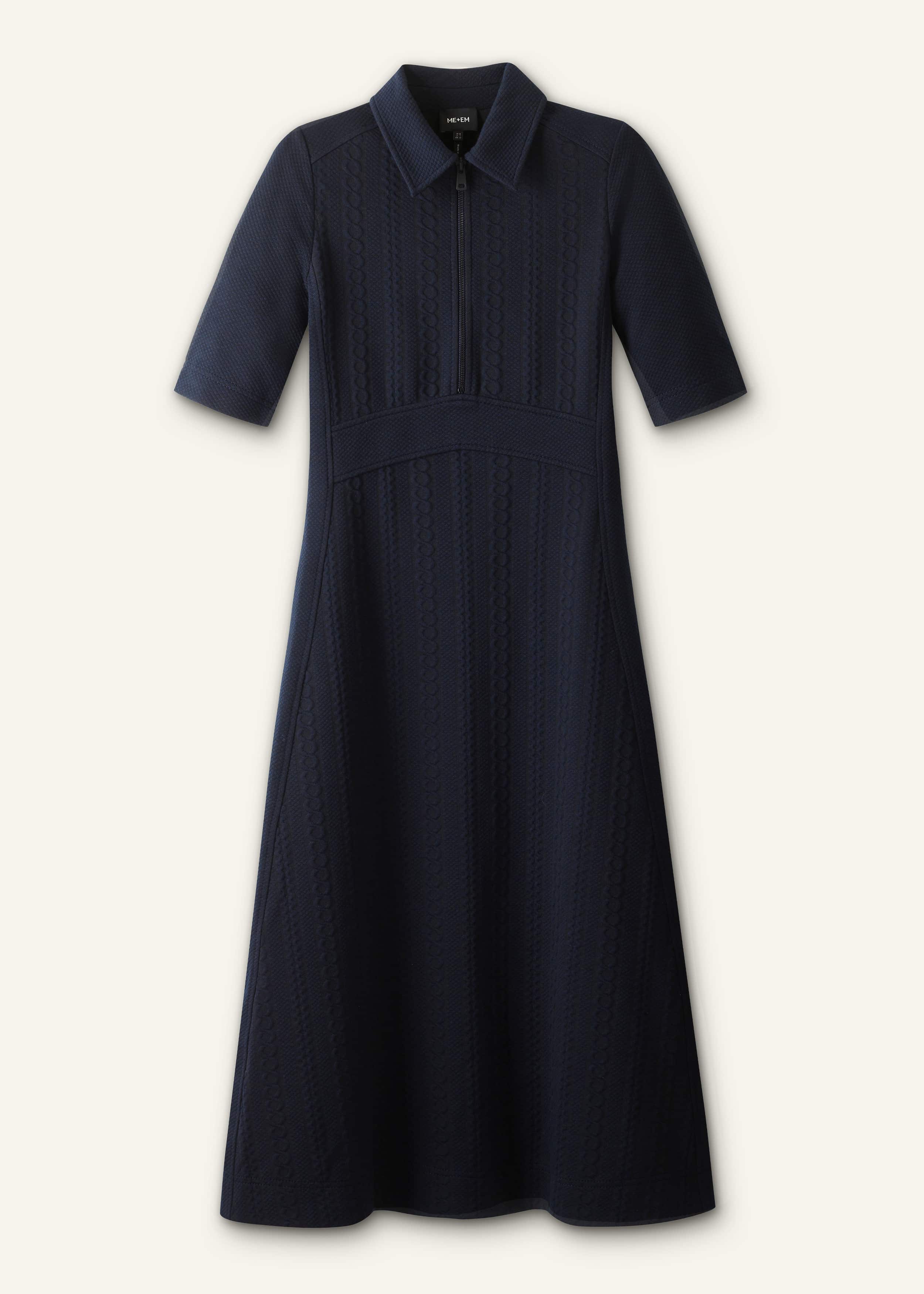 Navy Cable Jacquard Half-Zip Midi Dress meandem