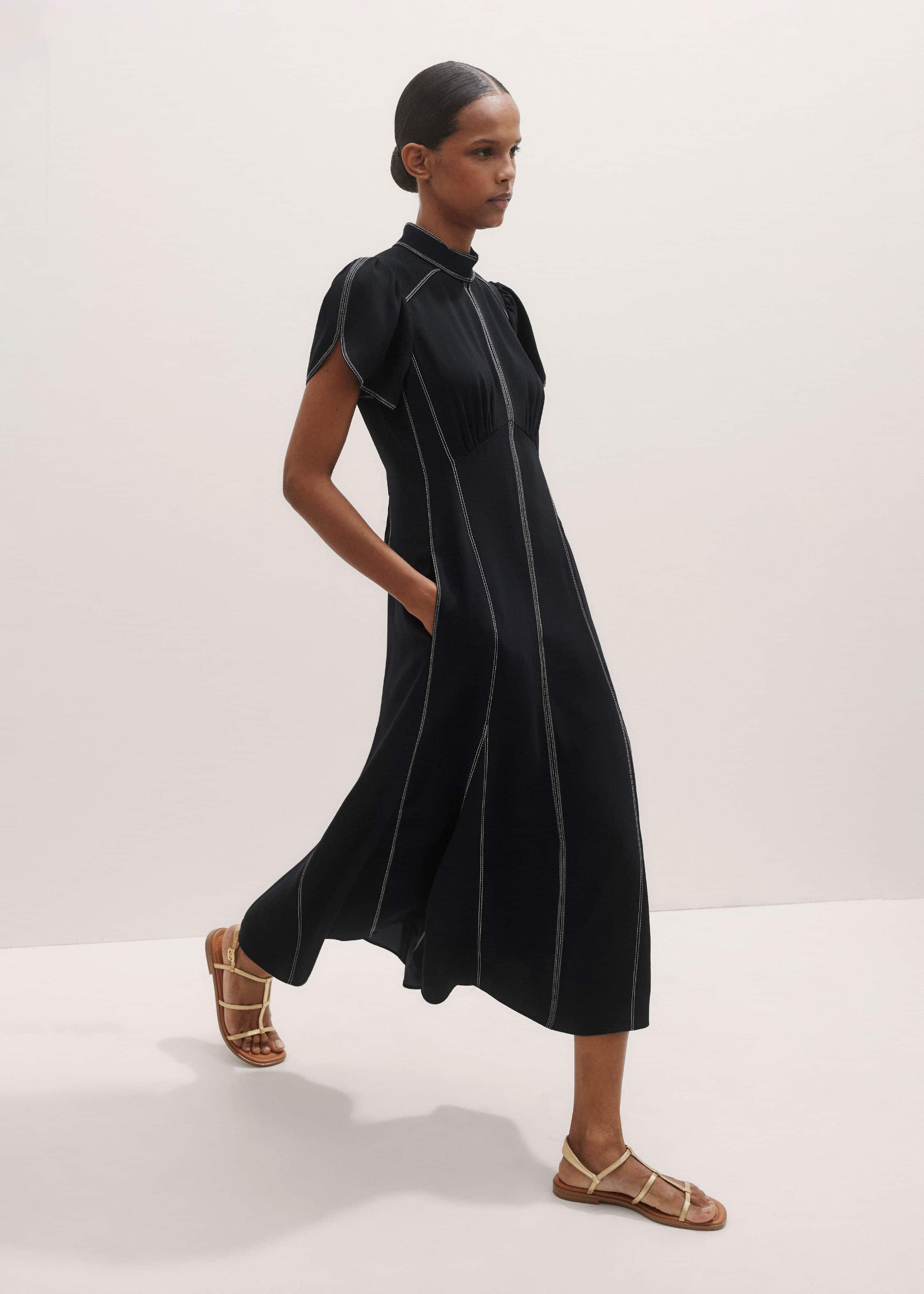 Black Contrast Stitch Midi Dress meandem