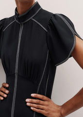 Black Contrast Stitch Midi Dress meandem