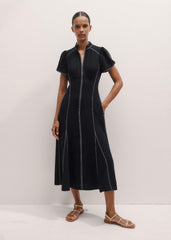 Black Contrast Stitch Midi Dress meandem