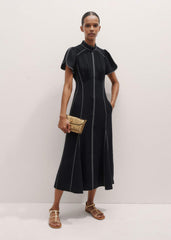 Black Contrast Stitch Midi Dress meandem