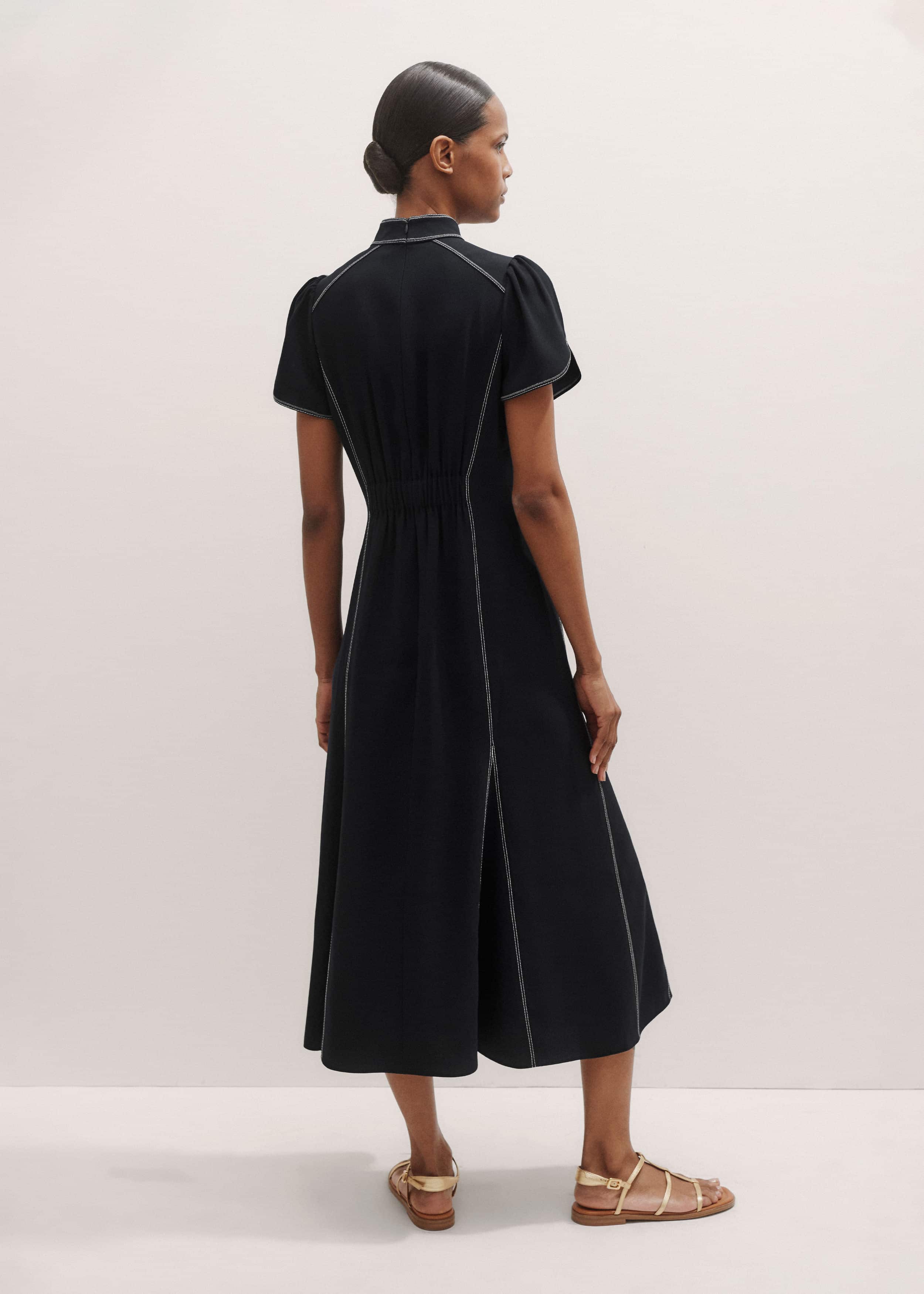 Black Contrast Stitch Midi Dress meandem