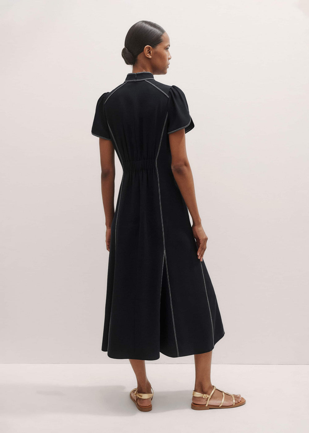 Black Contrast Stitch Midi Dress meandem