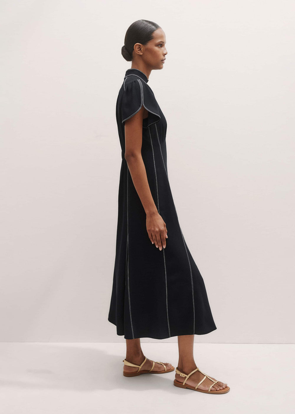 Black Contrast Stitch Midi Dress meandem