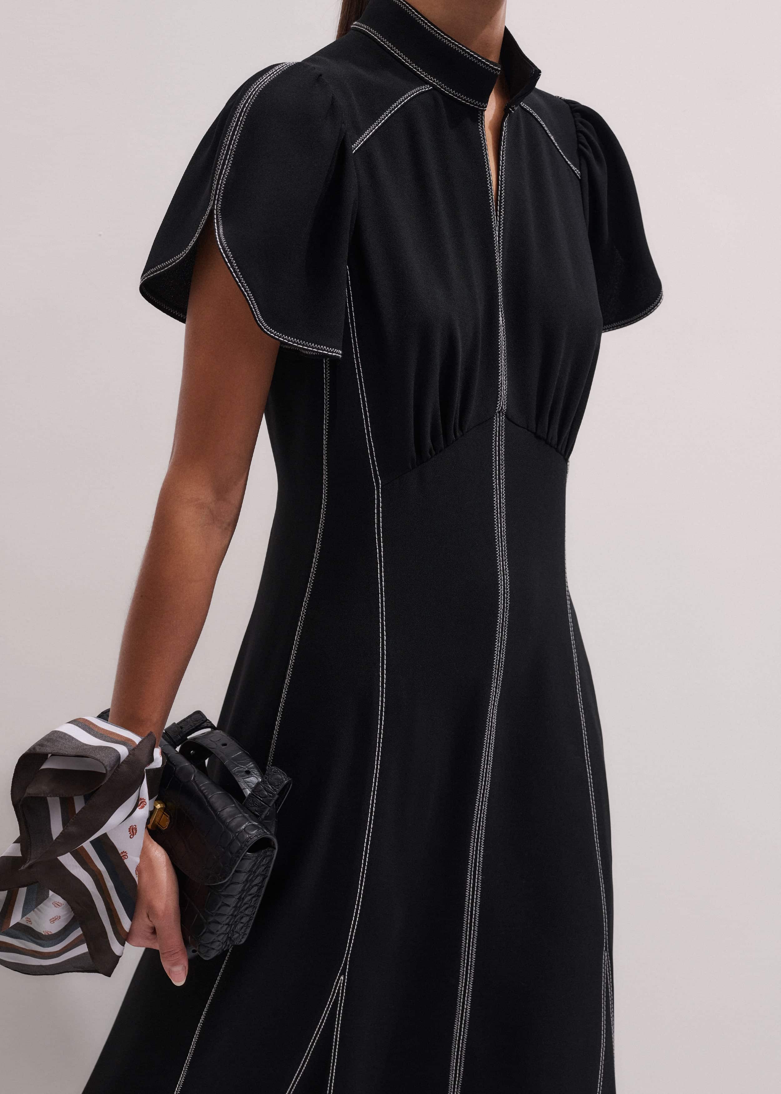 Black Contrast Stitch Midi Dress meandem