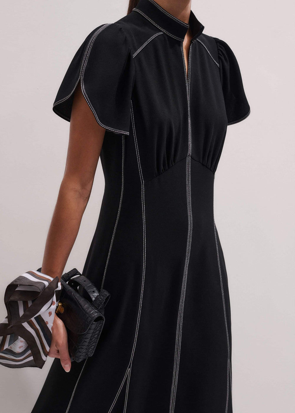 Black Contrast Stitch Midi Dress meandem
