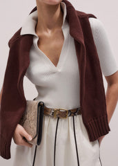 Cream Mixed Media Fit And Flare Midi Dress + Belt meandem