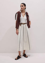 Cream Mixed Media Fit And Flare Midi Dress + Belt meandem