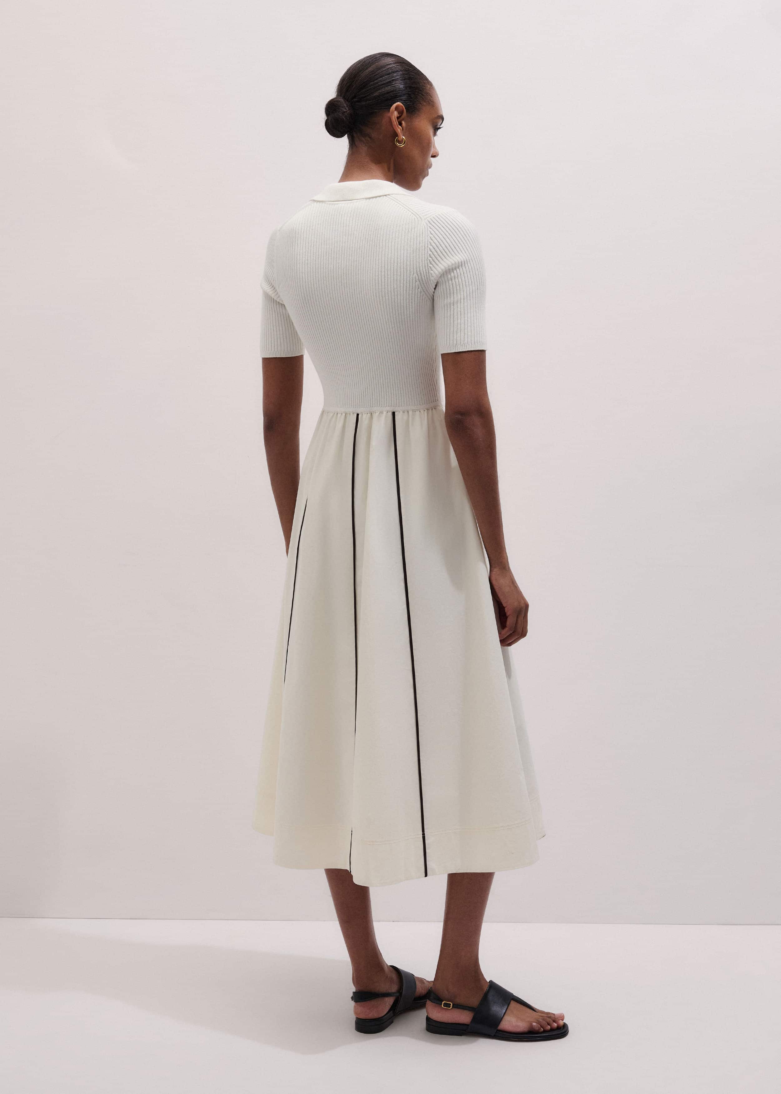 Cream Mixed Media Fit And Flare Midi Dress + Belt meandem