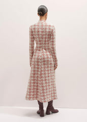 Red Exaggerated Houndstooth Midi Dress meandem