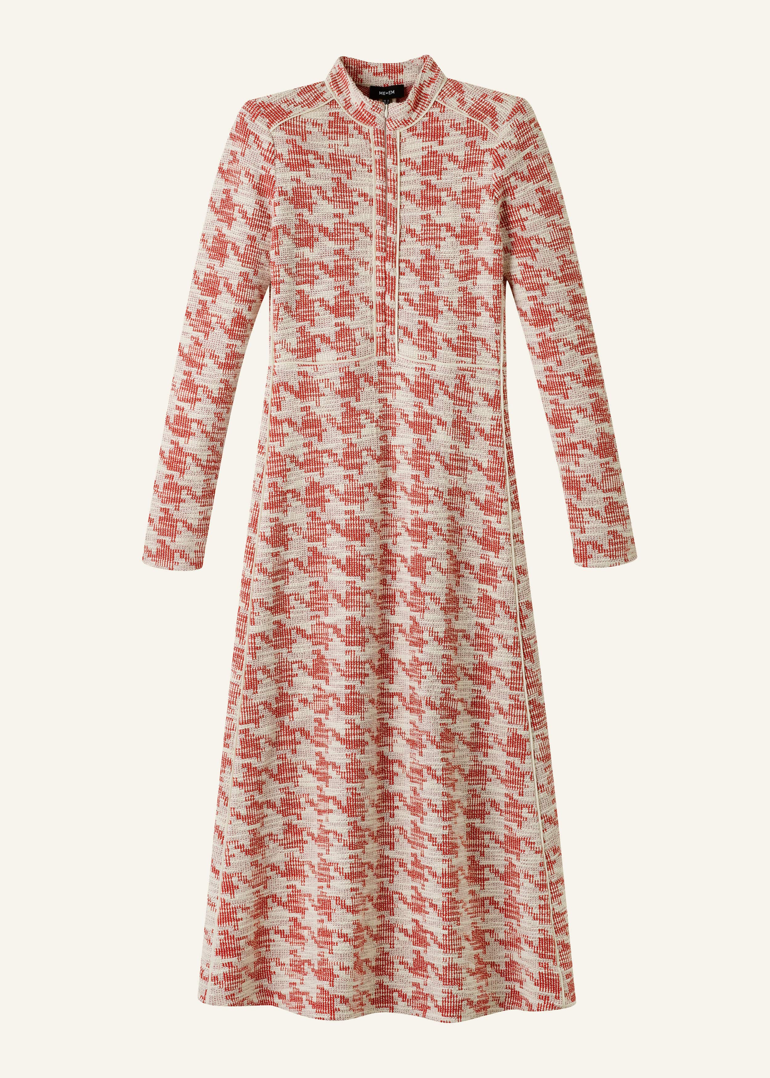 Red Exaggerated Houndstooth Midi Dress meandem