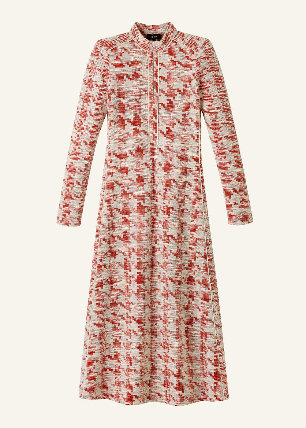 Red Exaggerated Houndstooth Midi Dress meandem