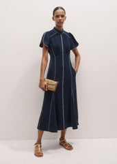 Navy Contrast Stitch Midi Dress meandem