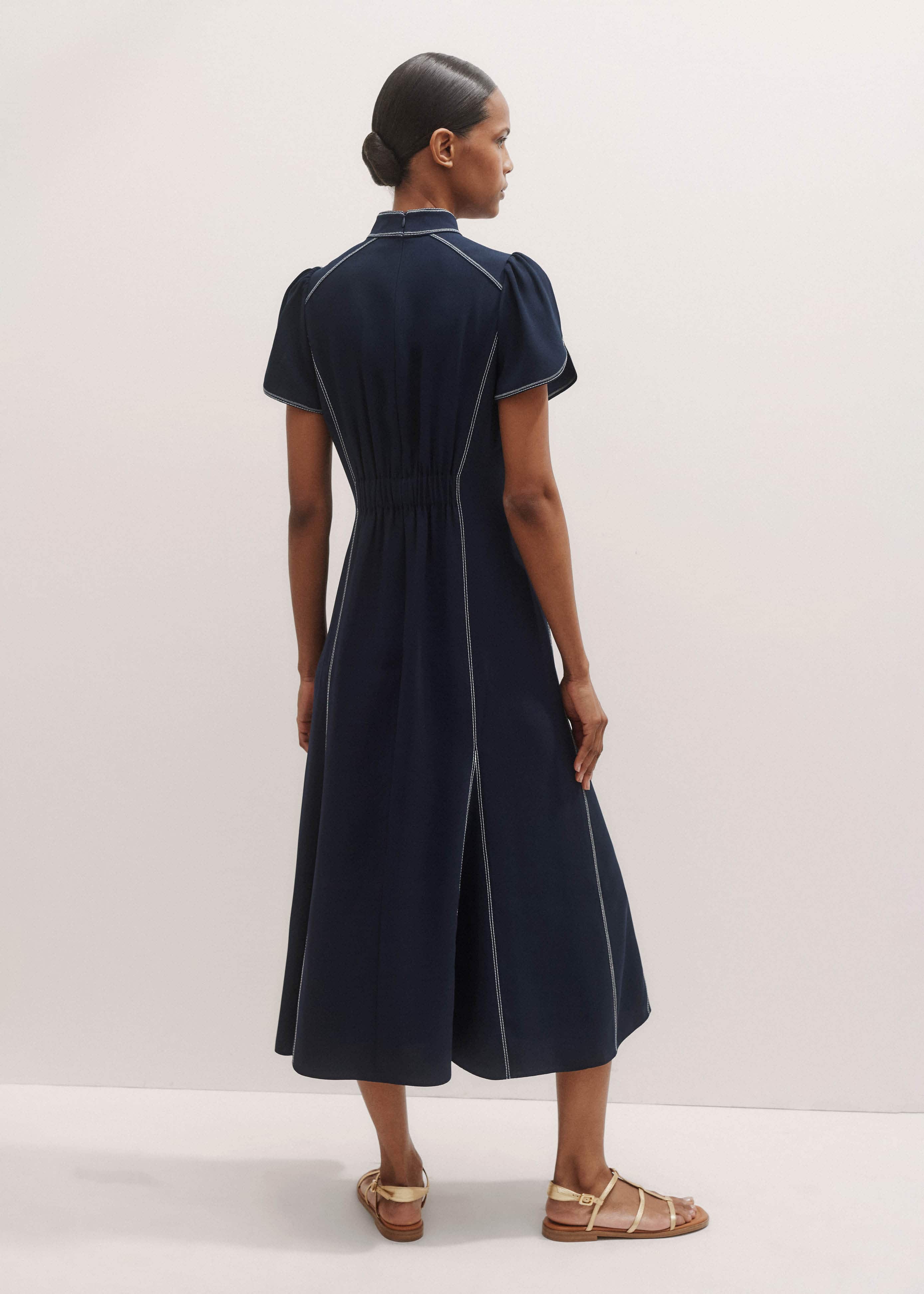 Navy Contrast Stitch Midi Dress meandem