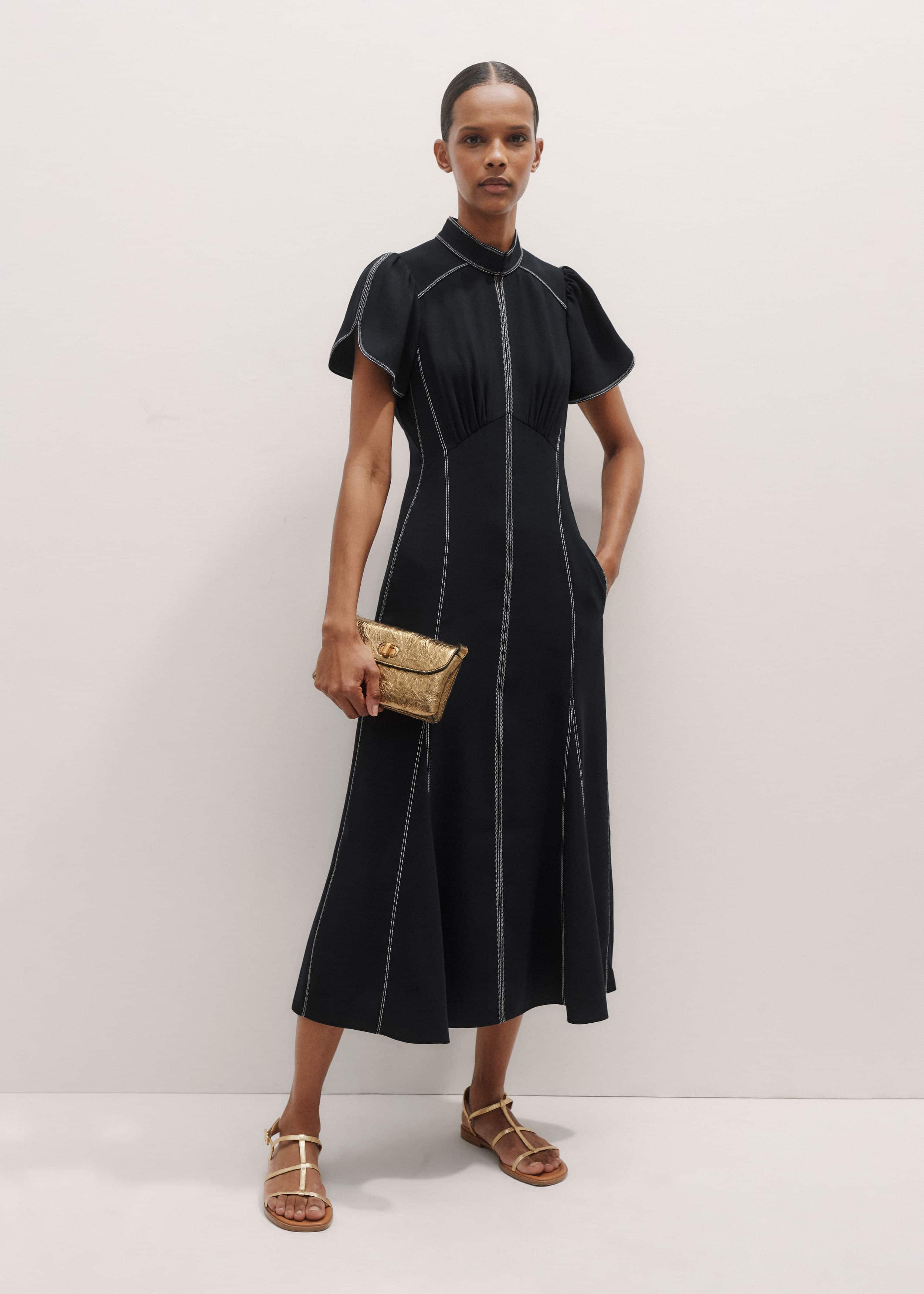 Navy Contrast Stitch Midi Dress meandem