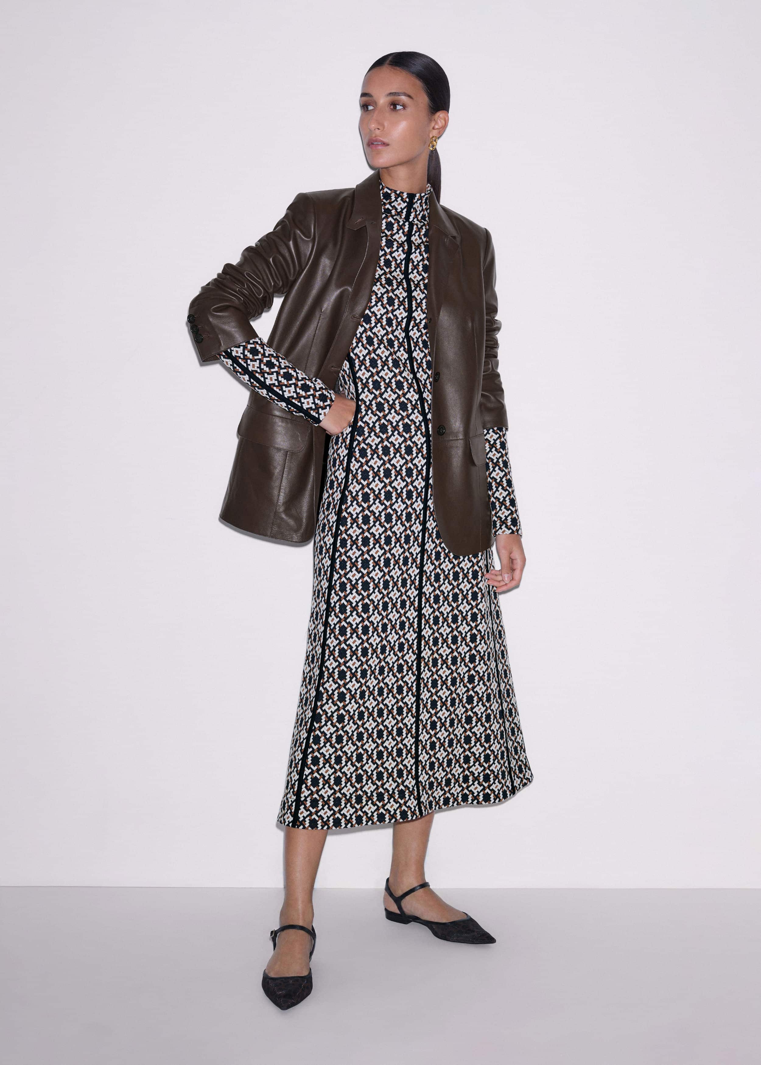 Navy Graphic Jacquard Fit and Flare Midi Dress meandem