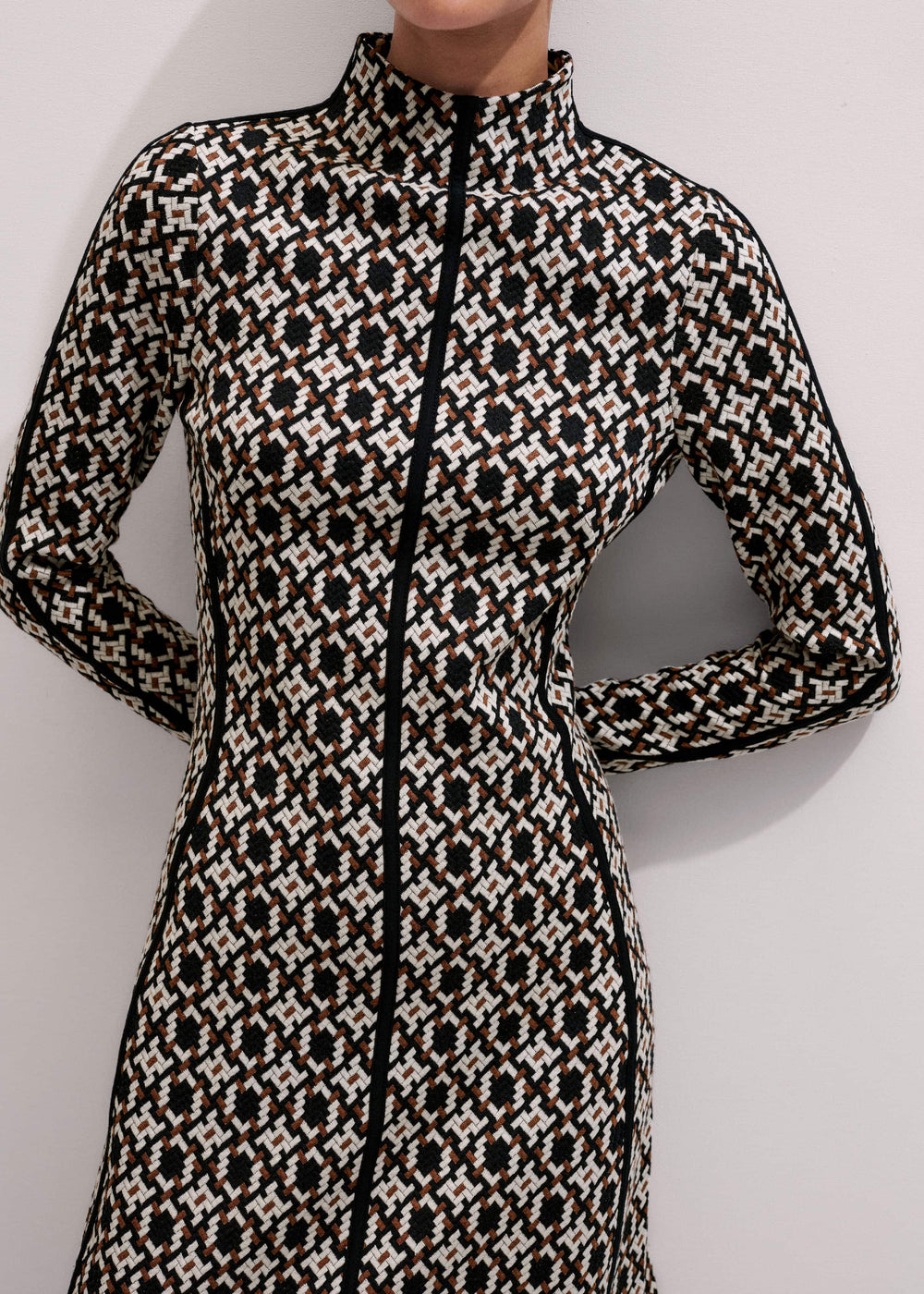 Navy Graphic Jacquard Fit and Flare Midi Dress meandem