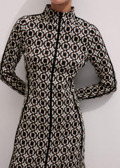 Navy Graphic Jacquard Fit and Flare Midi Dress meandem