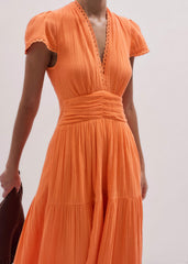 Orange Cheesecloth Fit + Flare Maxi Dress meandem
