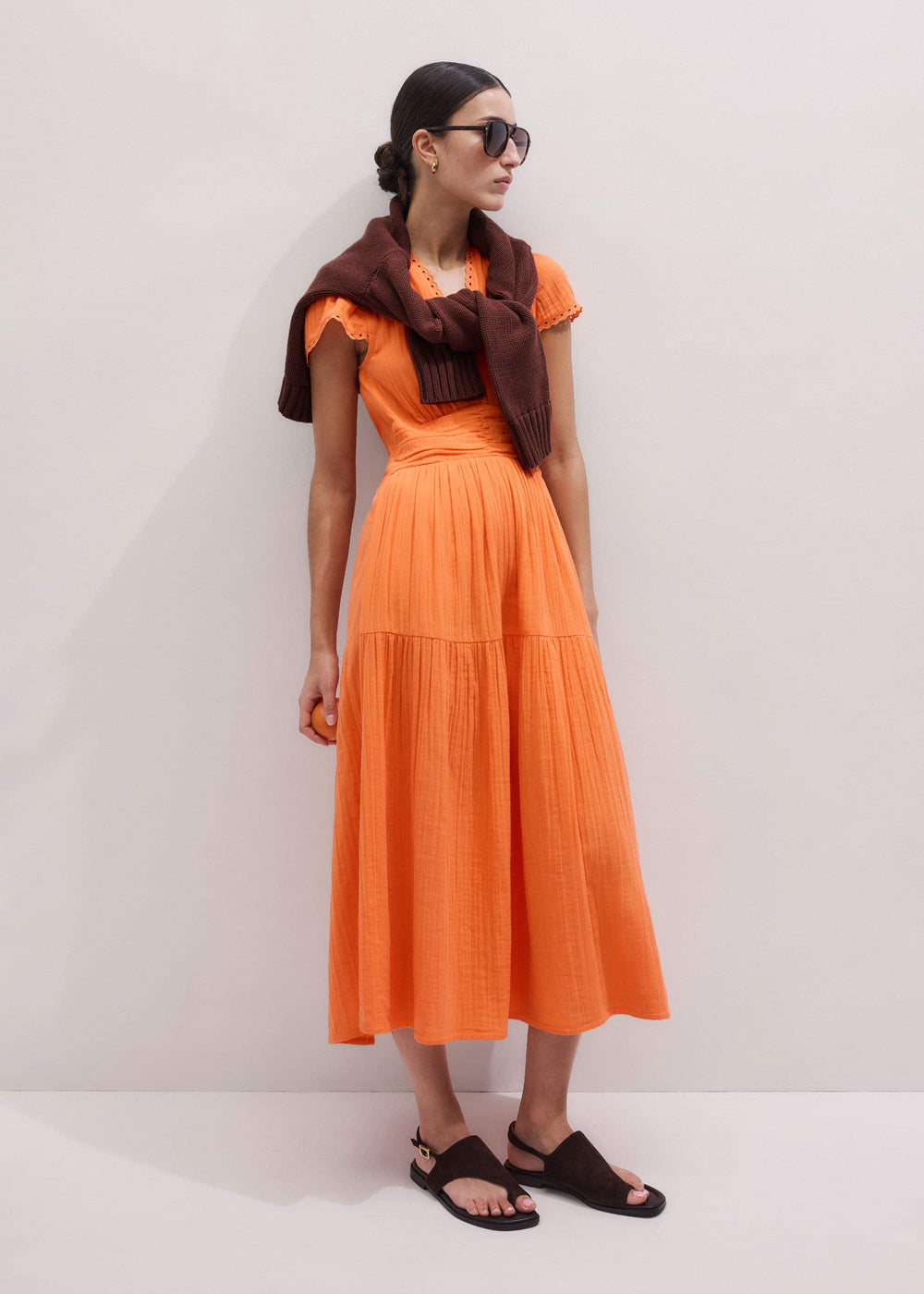 Orange Cheesecloth Fit + Flare Maxi Dress meandem