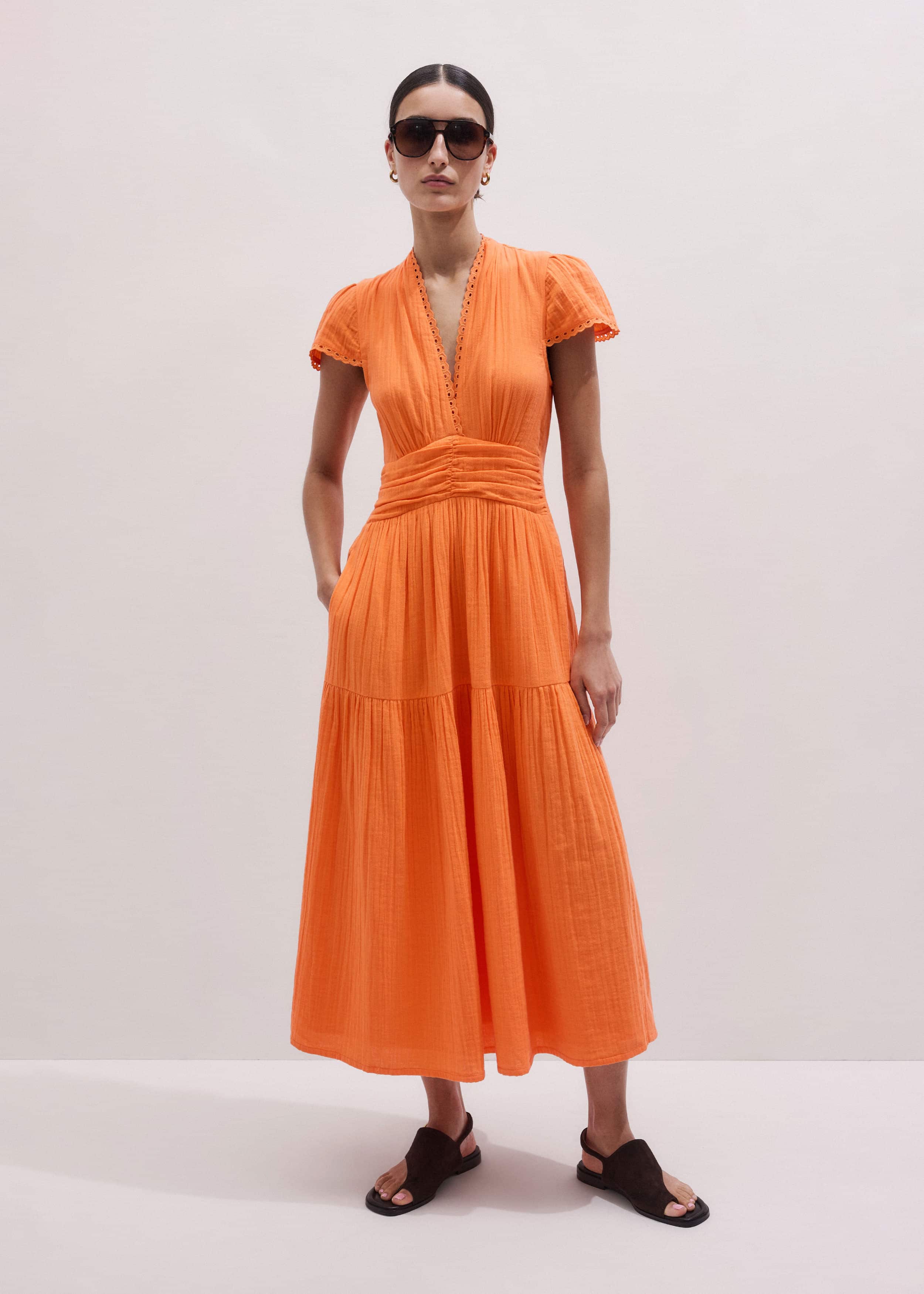Orange Cheesecloth Fit + Flare Maxi Dress meandem