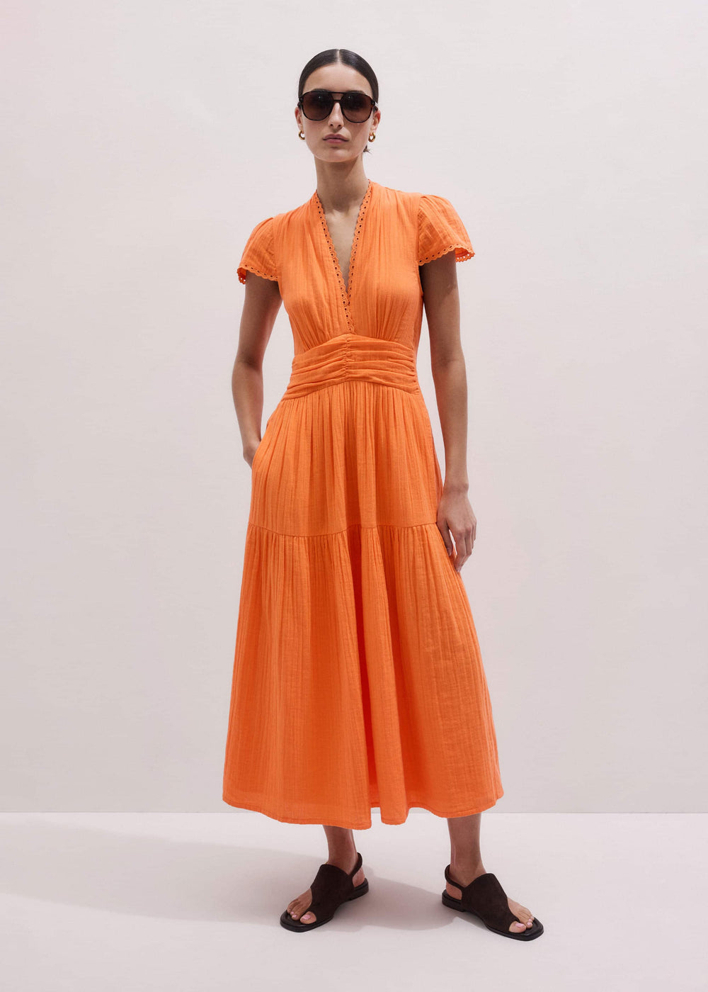 Orange Cheesecloth Fit + Flare Maxi Dress meandem