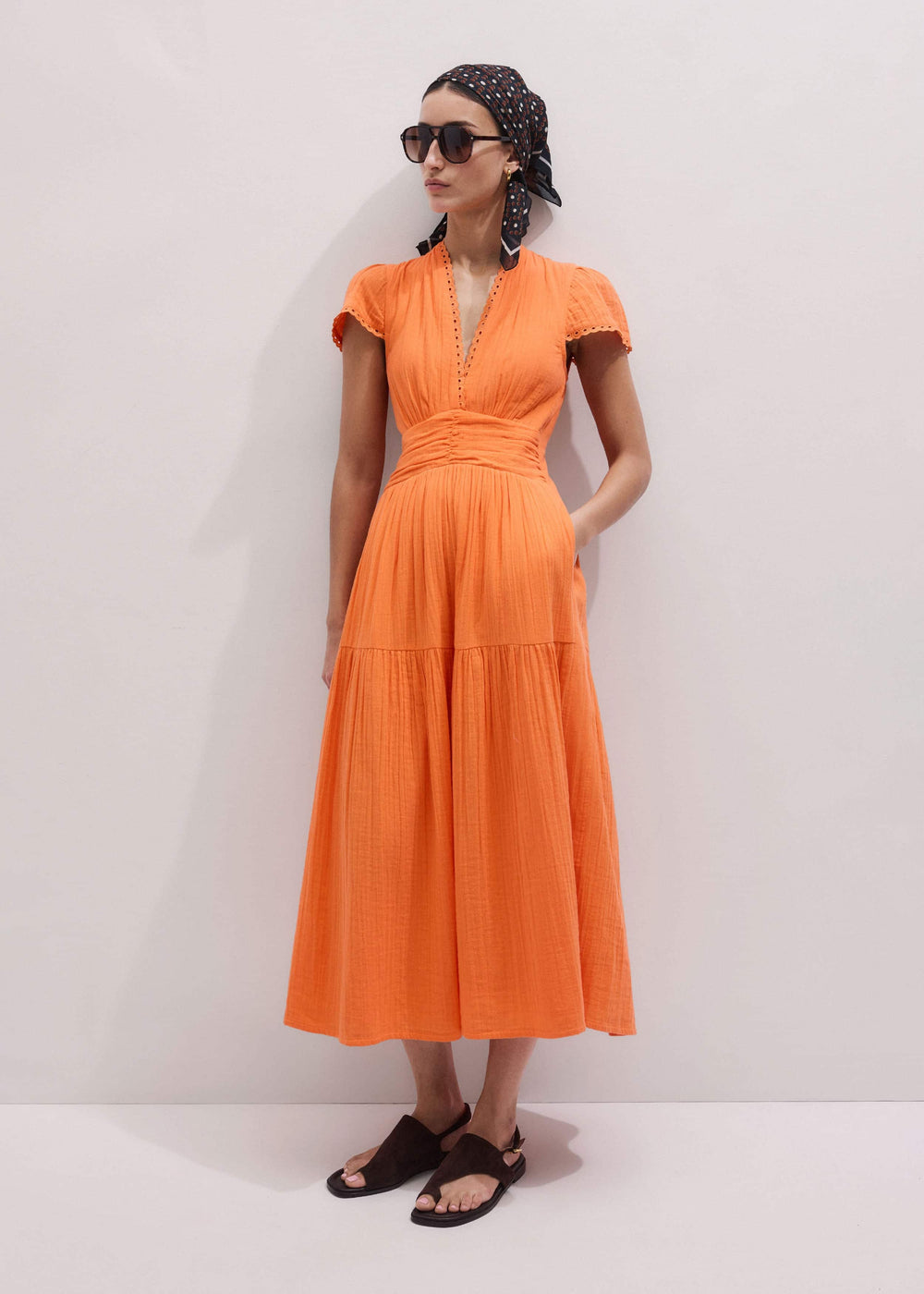 Orange Cheesecloth Fit + Flare Maxi Dress meandem