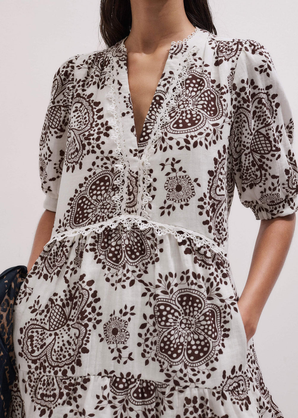 White Cheesecloth In-Full-Bloom Print Swing Short Dress meandem