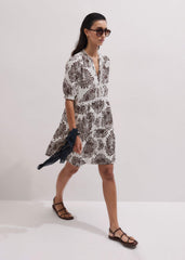 White Cheesecloth In-Full-Bloom Print Swing Short Dress meandem