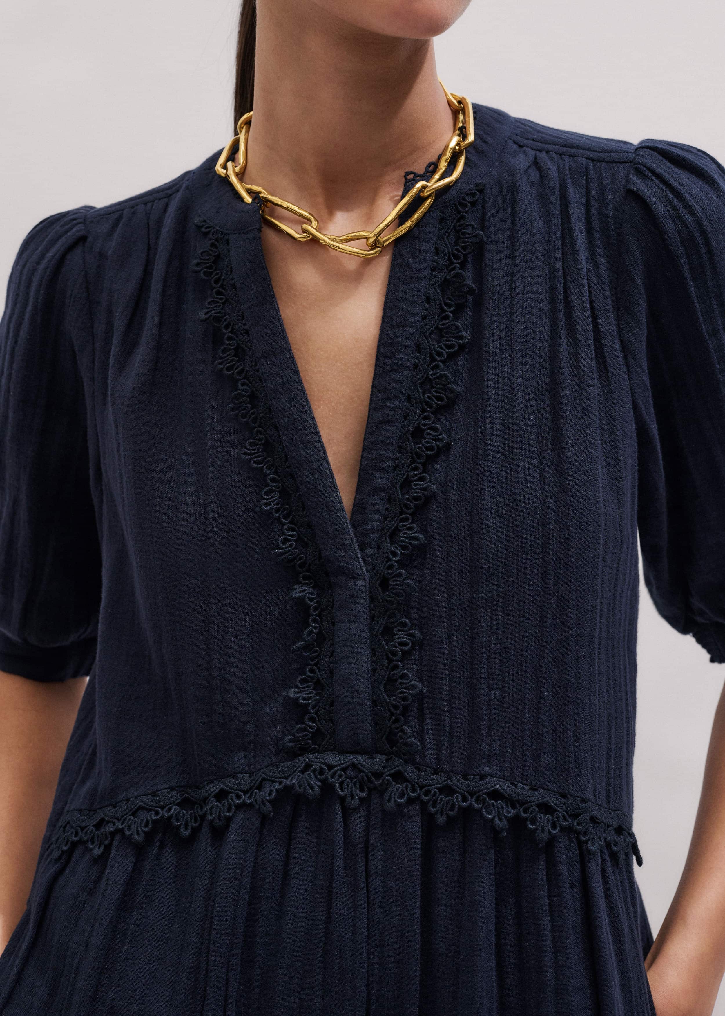 Navy Cheesecloth Short Swing Dress meandem