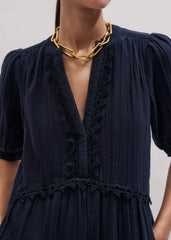 Navy Cheesecloth Short Swing Dress meandem