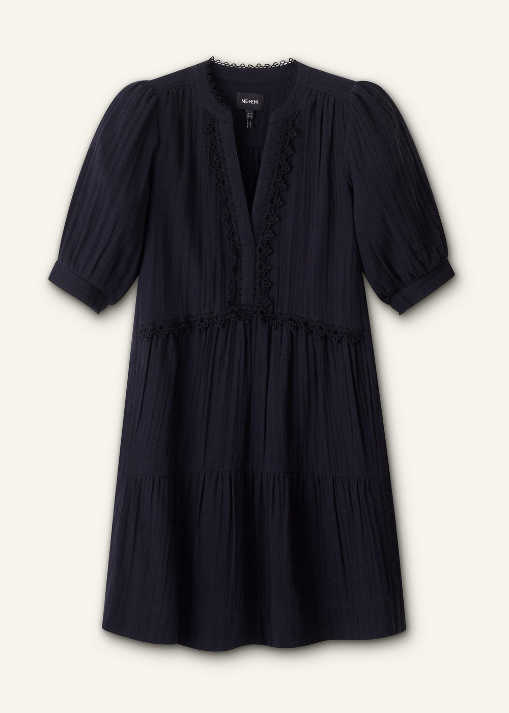 Navy Cheesecloth Short Swing Dress meandem