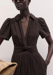 Brown Twisted Front Cheesecloth Jumpsuit meandem