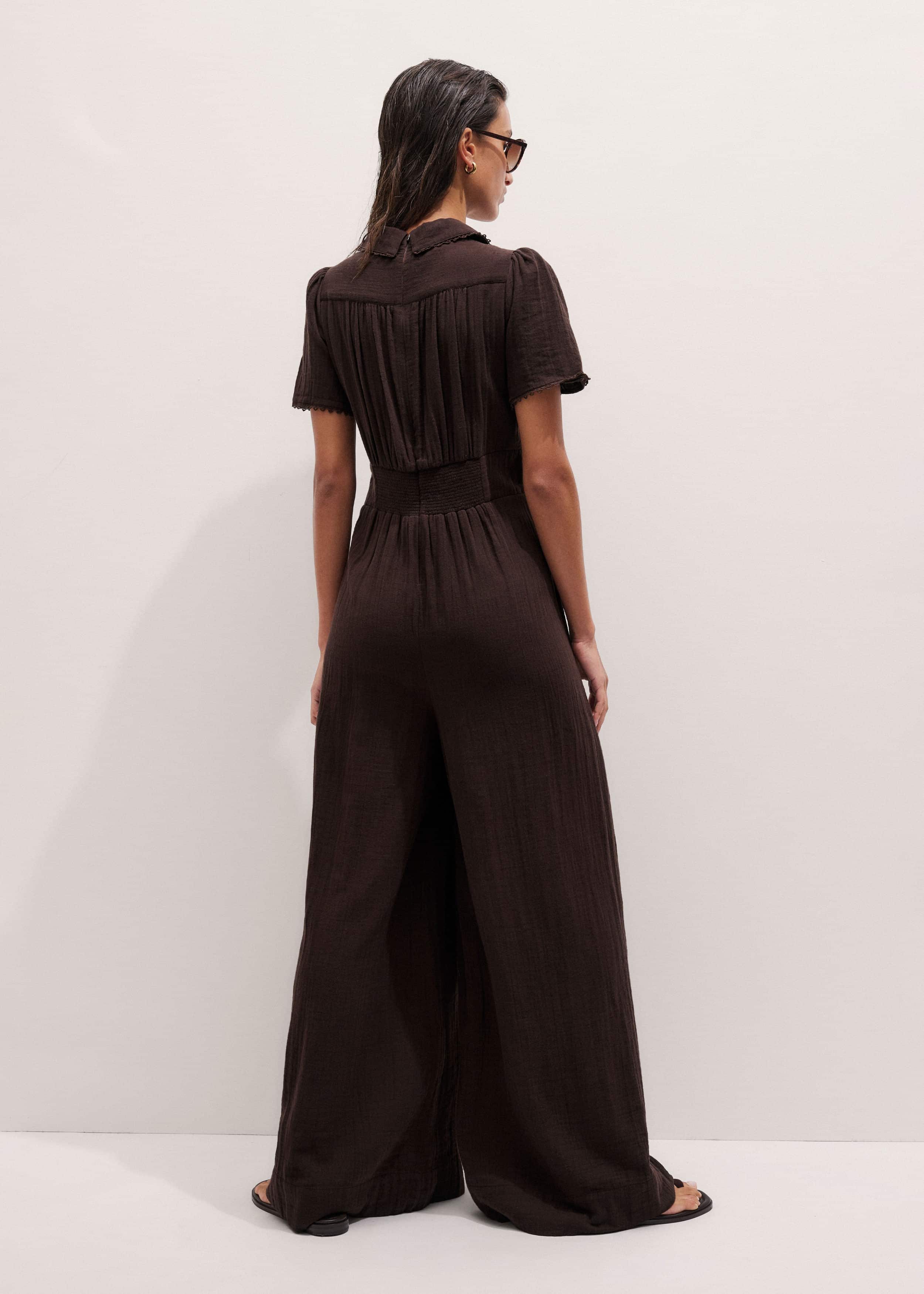 Brown Twisted Front Cheesecloth Jumpsuit meandem