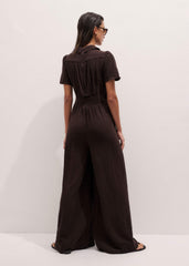 Brown Twisted Front Cheesecloth Jumpsuit meandem