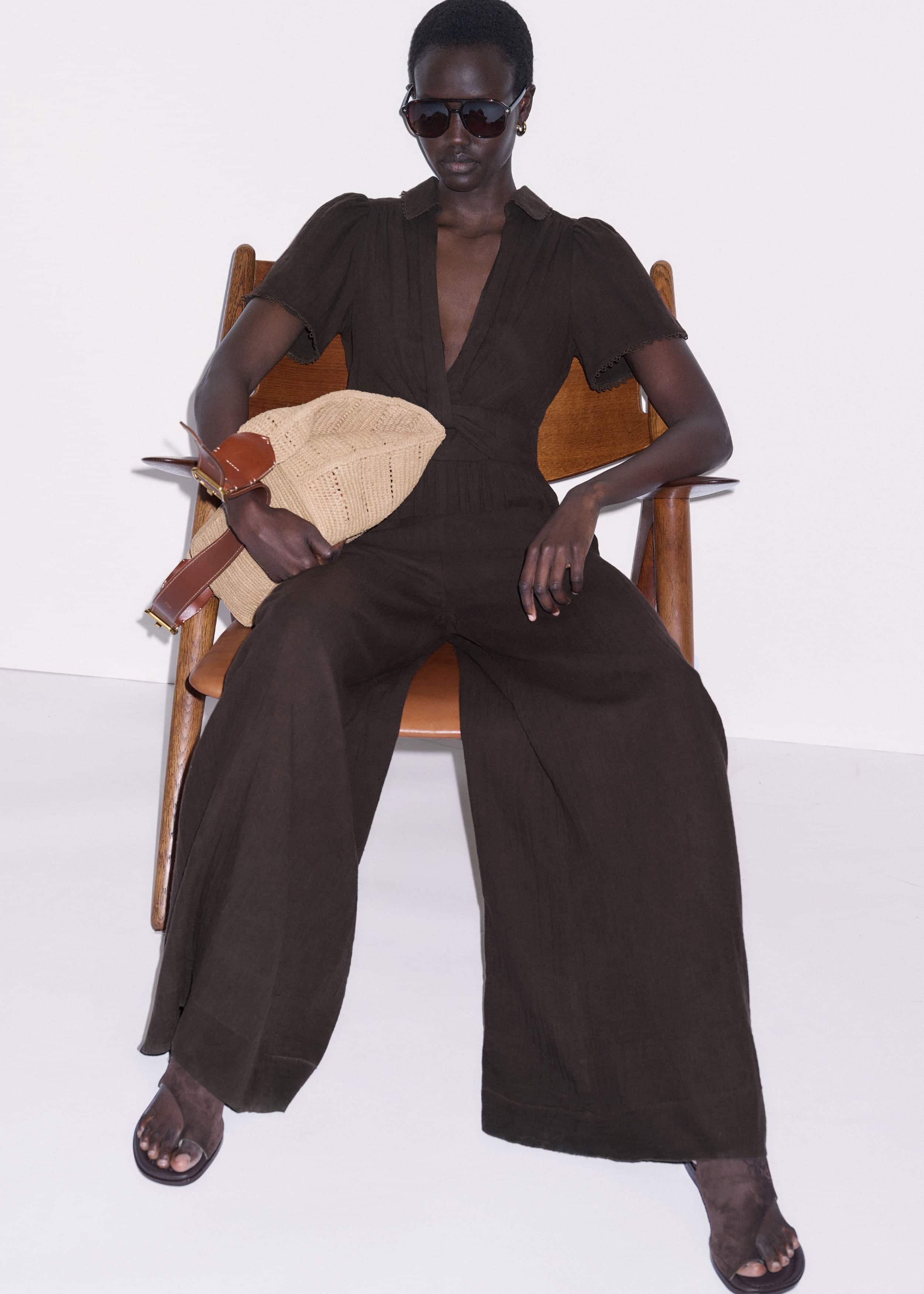 Brown Twisted Front Cheesecloth Jumpsuit meandem