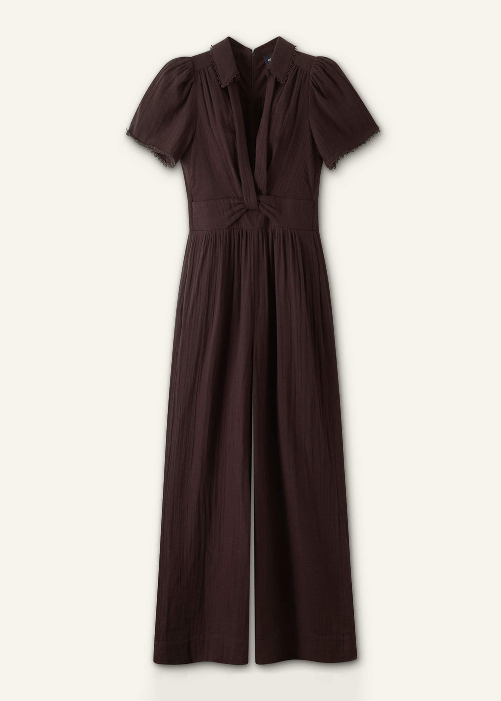Brown Twisted Front Cheesecloth Jumpsuit meandem