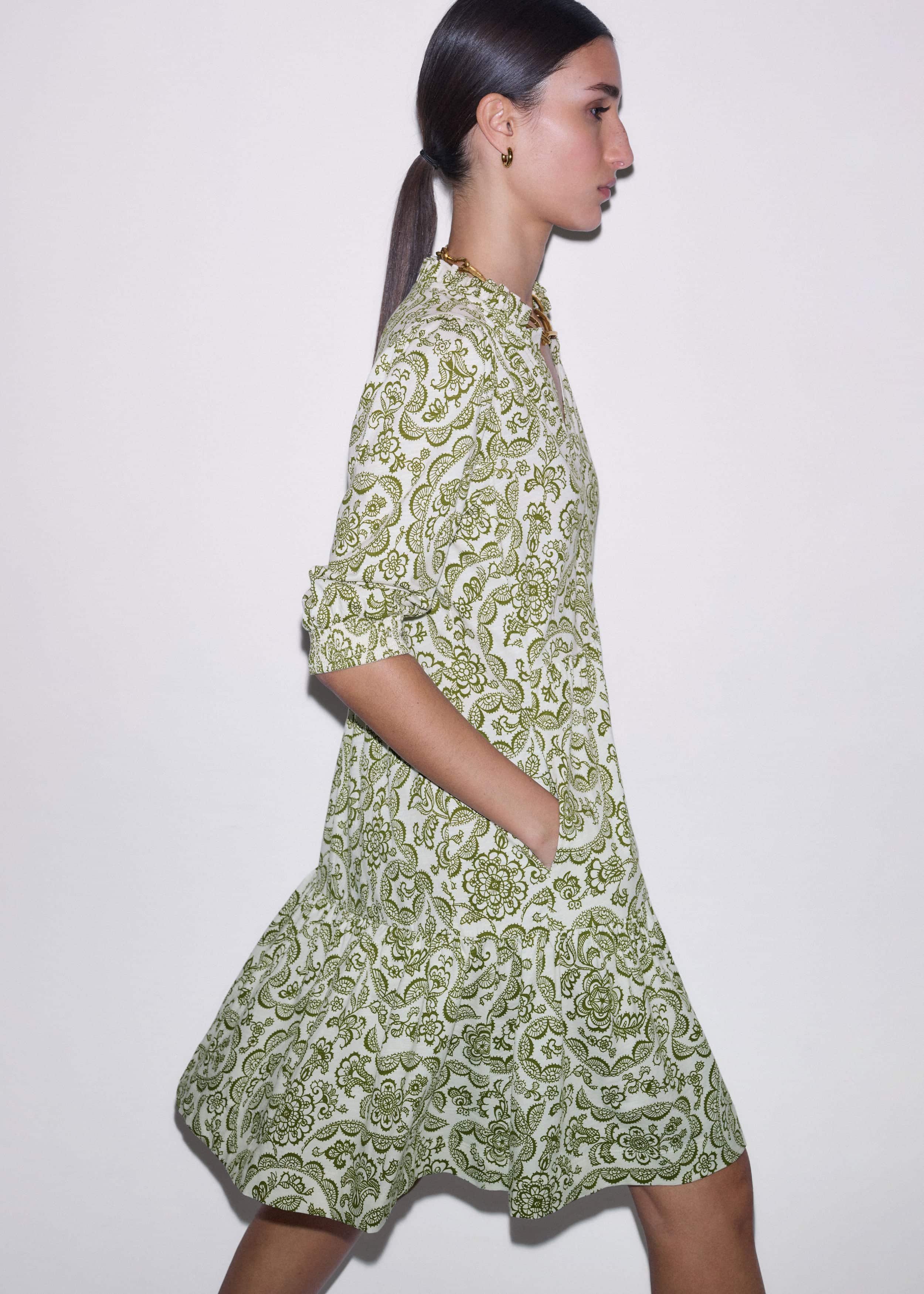 Green Entangled Lace Print Tiered Short Dress meandem