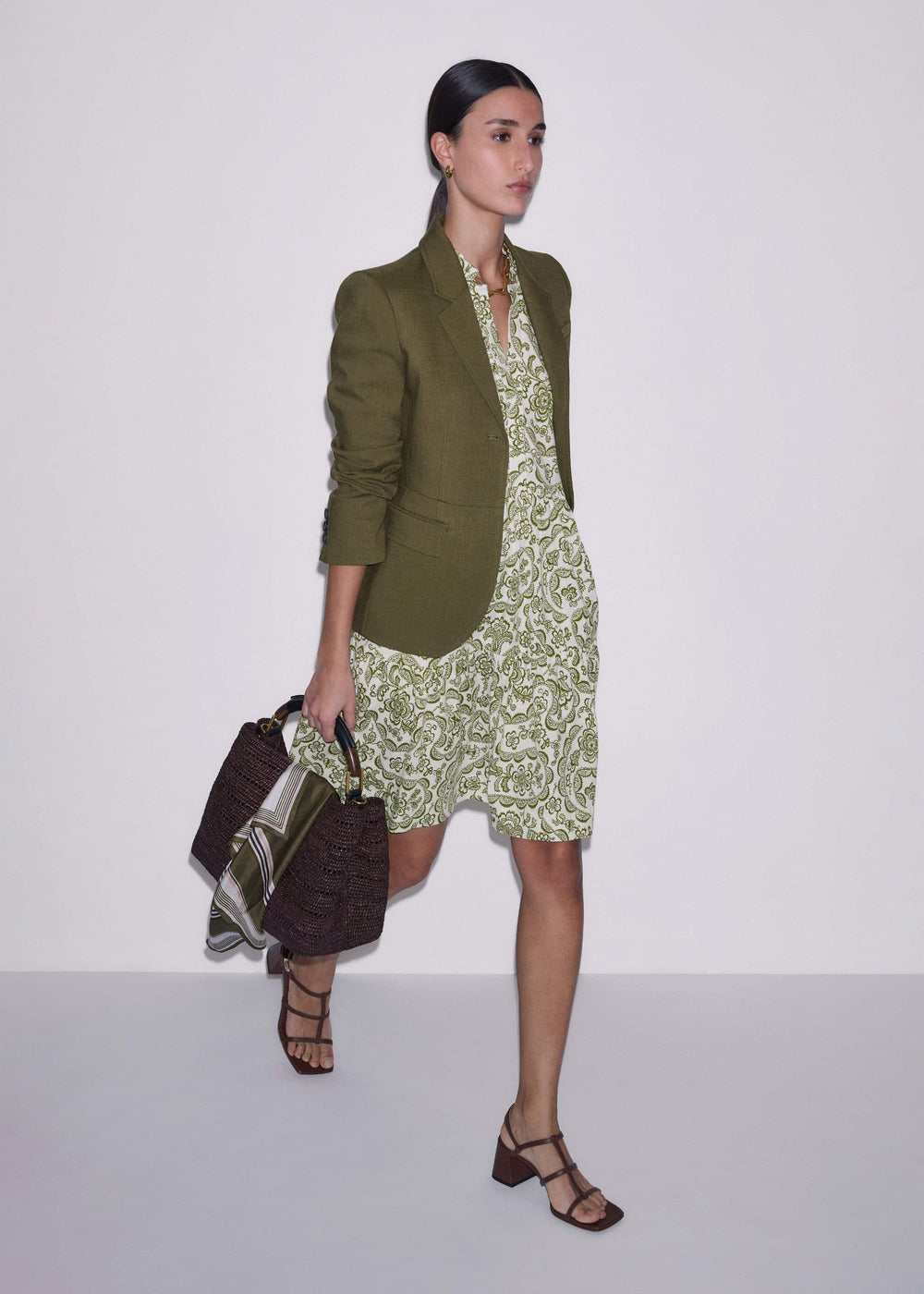Green Entangled Lace Print Tiered Short Dress meandem