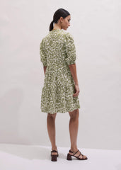 Green Entangled Lace Print Tiered Short Dress meandem