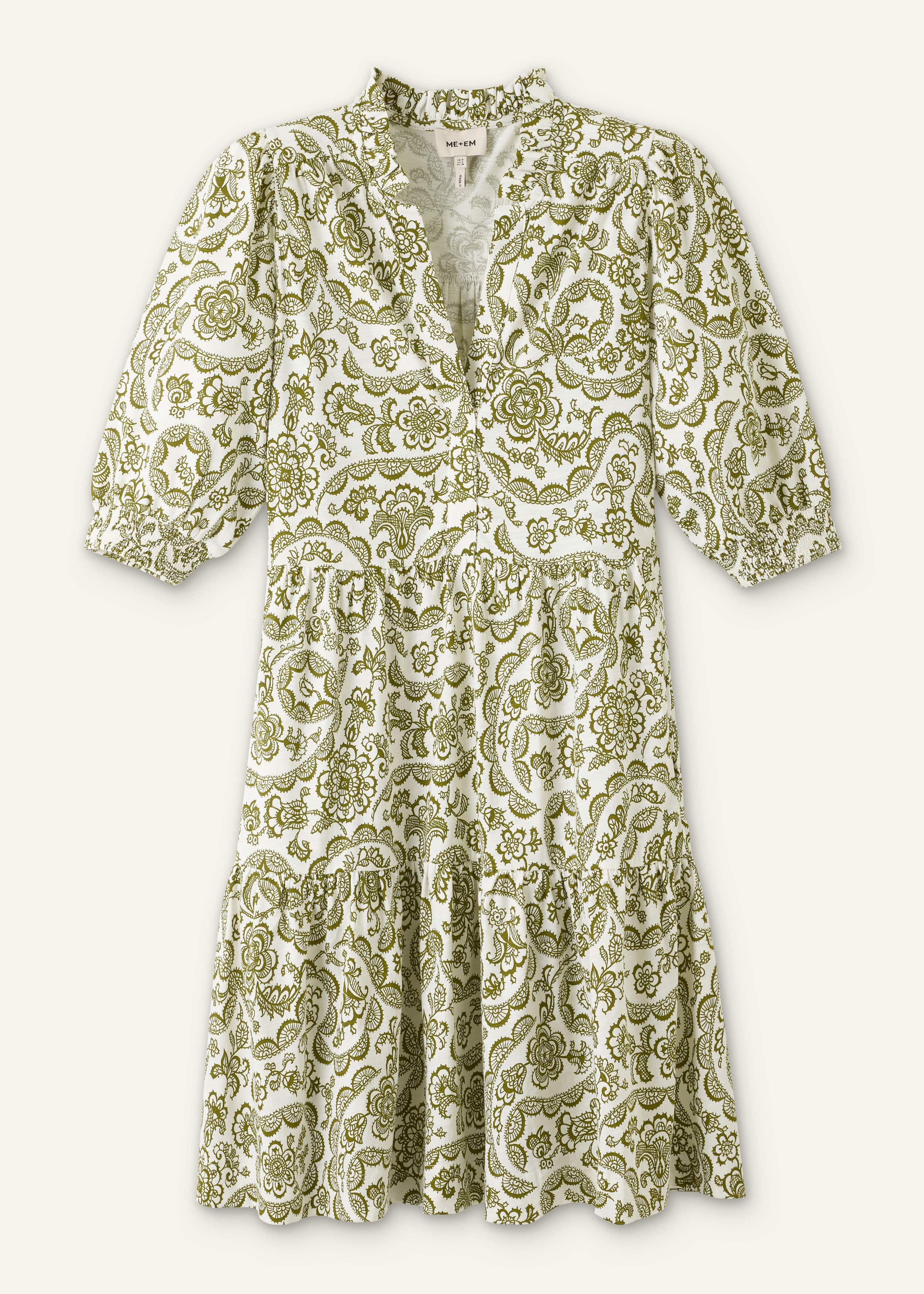 Green Entangled Lace Print Tiered Short Dress meandem