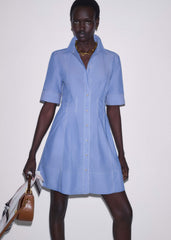 Blue Cotton Chambray Mini Shirt Dress meandem