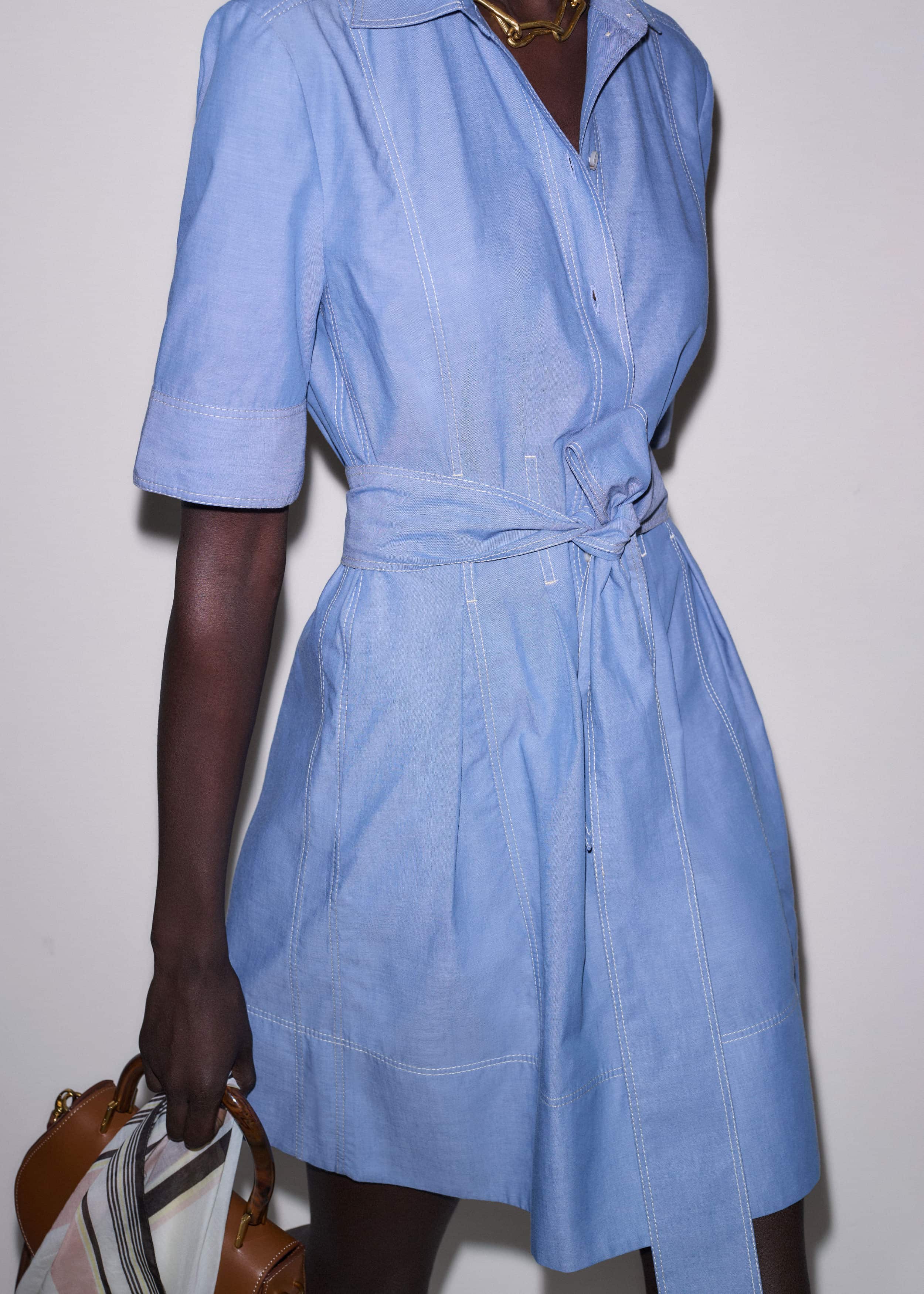 Blue Cotton Chambray Mini Shirt Dress meandem