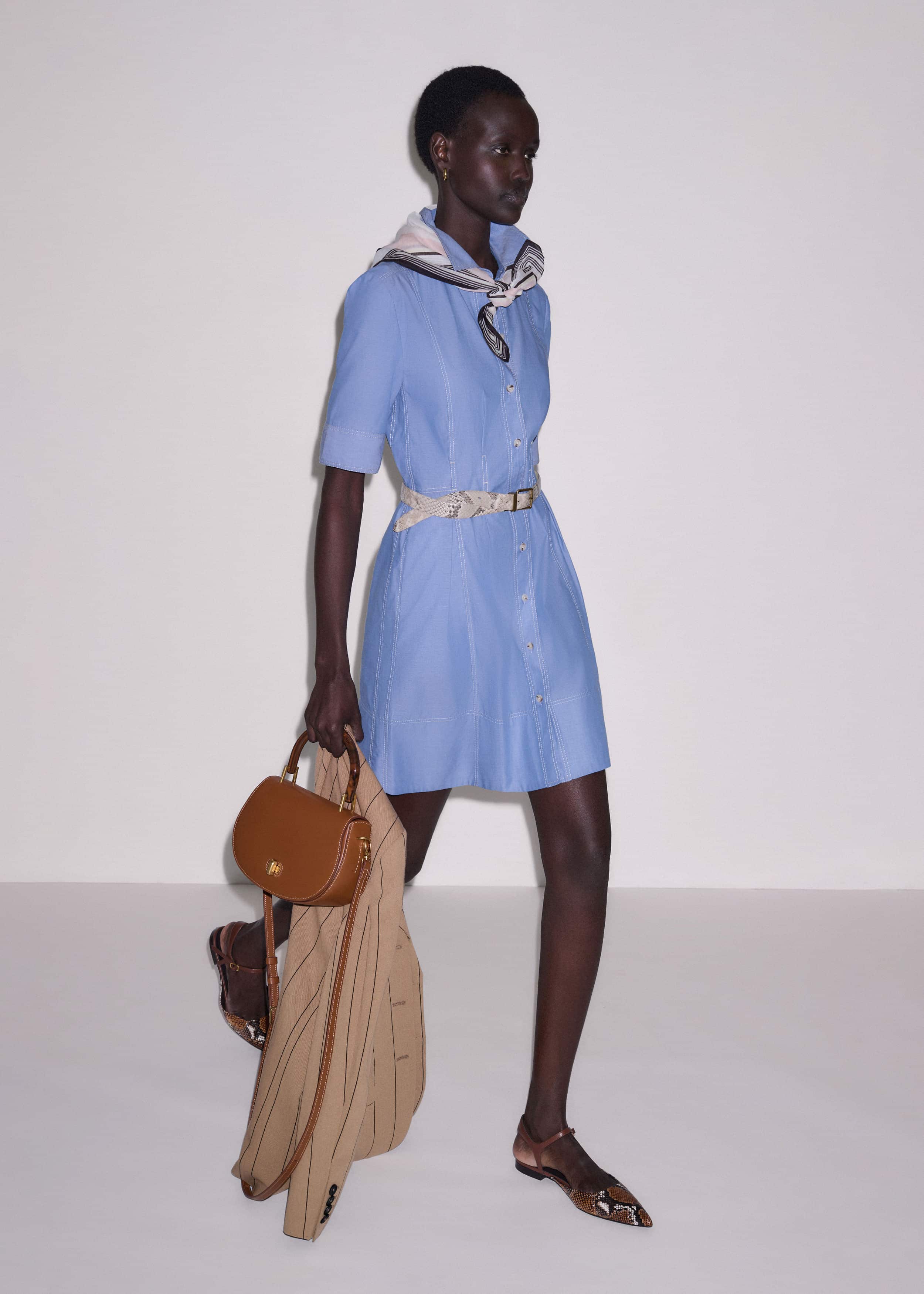 Blue Cotton Chambray Mini Shirt Dress meandem