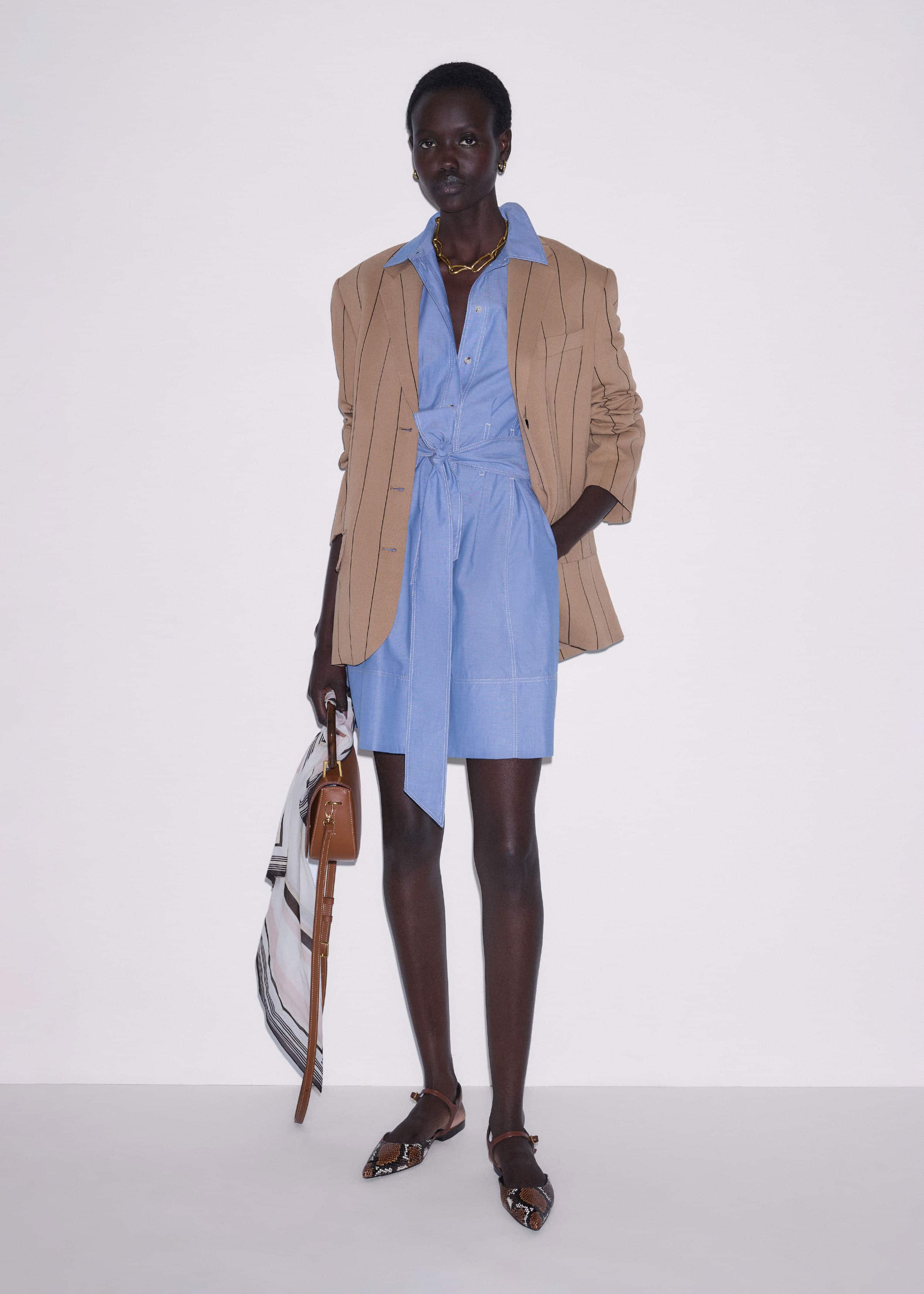 Blue Cotton Chambray Mini Shirt Dress meandem